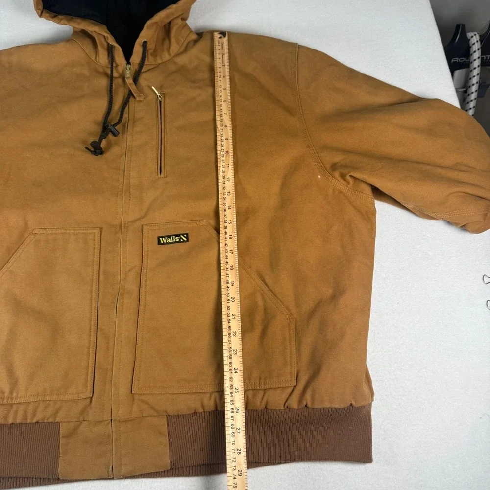 Walls Hooded Bomber Jacket Mens 3XL Brown Cotton Canvas Workwear Utility Coat‎